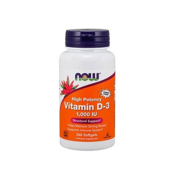 Supliment alimentar, Now Foods, vitamin D3 1000 IU, 360 capsule Supliment alimentar, Now Foods, vitamin D3 1000 IU, 360 capsule