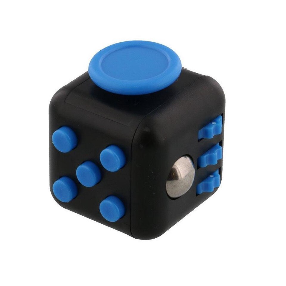 Cub antistres, Fidget cube cu latura anti-anxietate, negru-albastru, 3x3x3 cm, Urban Trends ®
