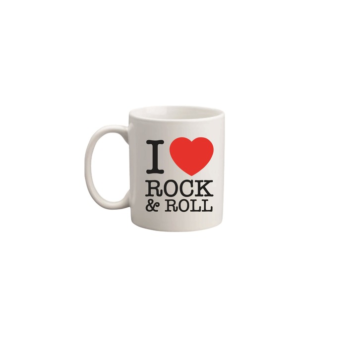 Cana alba personalizata, I love rock & roll, 330 ml