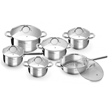 Set oale inox 12 piese cu capac din sticla, inductie Set oale inox 12 piese cu capac din sticla, inductie