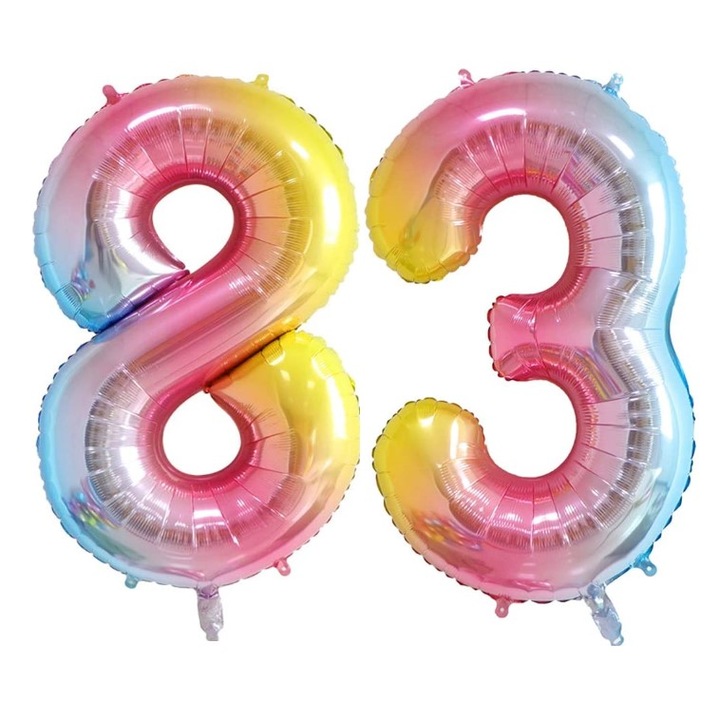 Set 2 baloane folie cifra, Domi Party & Gifts, Curcubeu, aniversare 83 ani, 100 cm