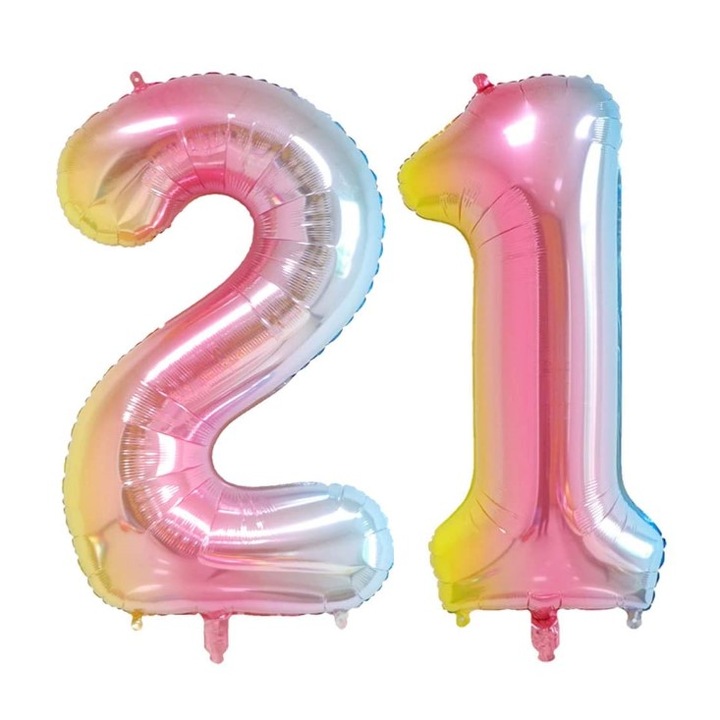 Set 2 baloane folie cifra, Domi Party & Gifts, Curcubeu, aniversare 21 ani, 100 cm