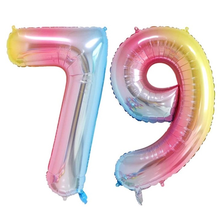 Set 2 baloane folie cifra, Domi Party & Gifts, Curcubeu, aniversare 79 ani, 100 cm