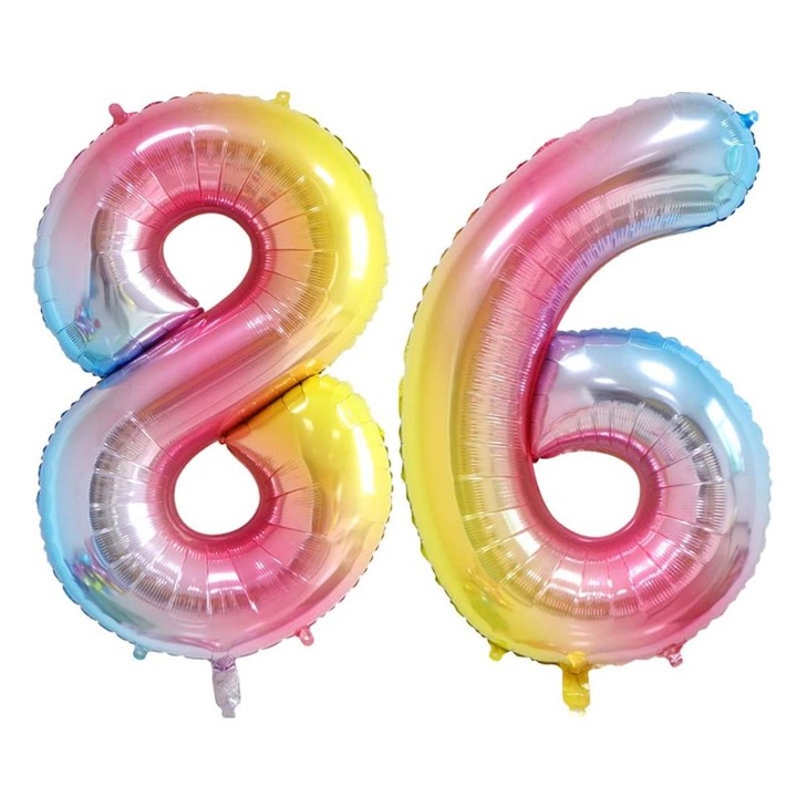 Set 2 baloane folie cifra, Domi Party & Gifts, Curcubeu, aniversare 86 ani, 100 cm