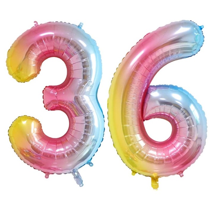 Set 2 baloane folie cifra, Domi Party & Gifts, Curcubeu, aniversare 36 ani, 100 cm