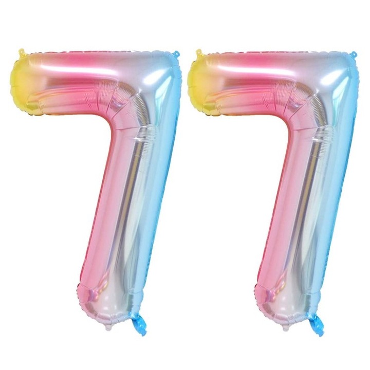 Set 2 baloane folie cifra, Domi Party & Gifts, Curcubeu, aniversare 77 ani, 100 cm