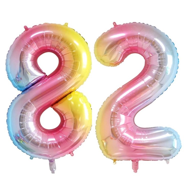 Set 2 baloane folie cifra, Domi Party & Gifts, Curcubeu, aniversare 82 ani, 100 cm