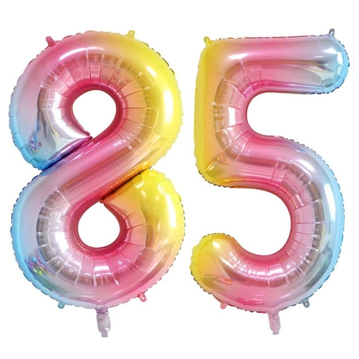 Set 2 baloane folie cifra, Domi Party & Gifts, Curcubeu, aniversare 85 ani, 100 cm