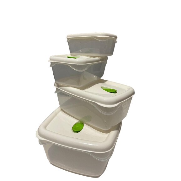 Set 4 caserole alimentare, 0.lL, 1l, 2l, 5l, albe