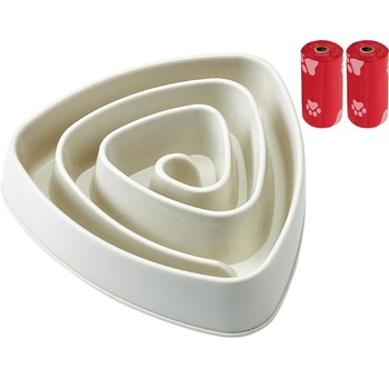 Castron Hranire Lenta Caini FizioTab® si 2 Pungi Igienice, pentru Prevenirea Indigestiei, pentru Mancare sau Apa, Antiderapant, Crem Castron Hranire Lenta Caini FizioTab® si 2 Pungi Igienice, pentru Prevenirea Indigestiei, pentru Mancare sau Apa, Antiderapant, Crem