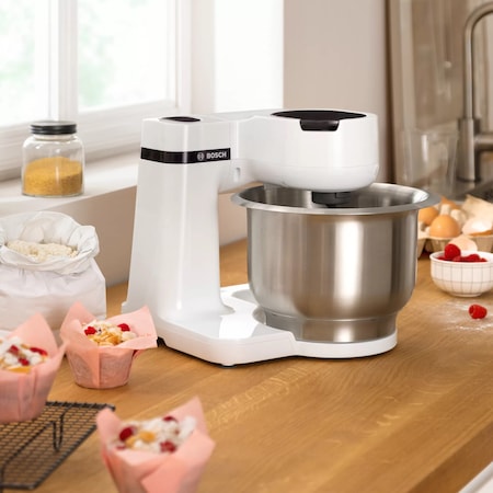 Robot de bucatarie Bosch MUMS2EW00, 700 W, 4 viteze, bol 3.8 l, Mixare planetara 3D, Alb