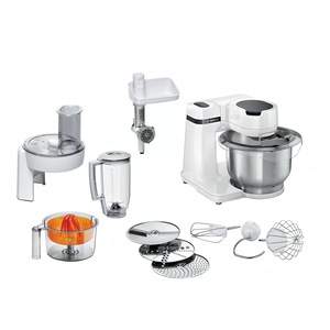 Robot de bucatarie BOSCH Mum Serie 2 MUMS2EW40, 700 W, 3.8 l, blender 1.25 l, masina de tocat carne, 4 trepte viteza, alb