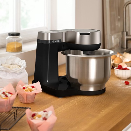 Robot de bucatarie Bosch MUMS2VM00, 900 W, 7 viteze + Pulse, bol 3.8 l, Mixare planetara 3D Negru/Argintiu