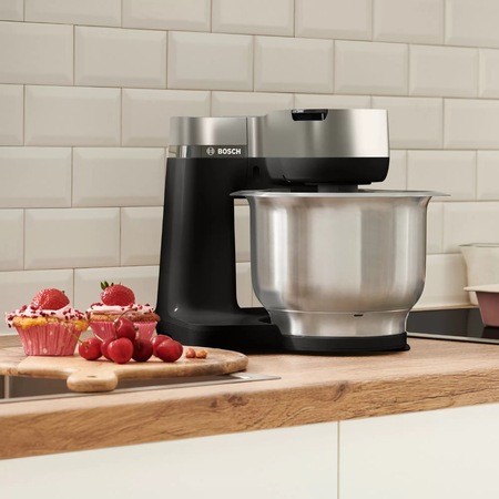 Robot de bucatarie Bosch MUMS2VM00, 900 W, 7 viteze + Pulse, bol 3.8 l, Mixare planetara 3D Negru/Argintiu