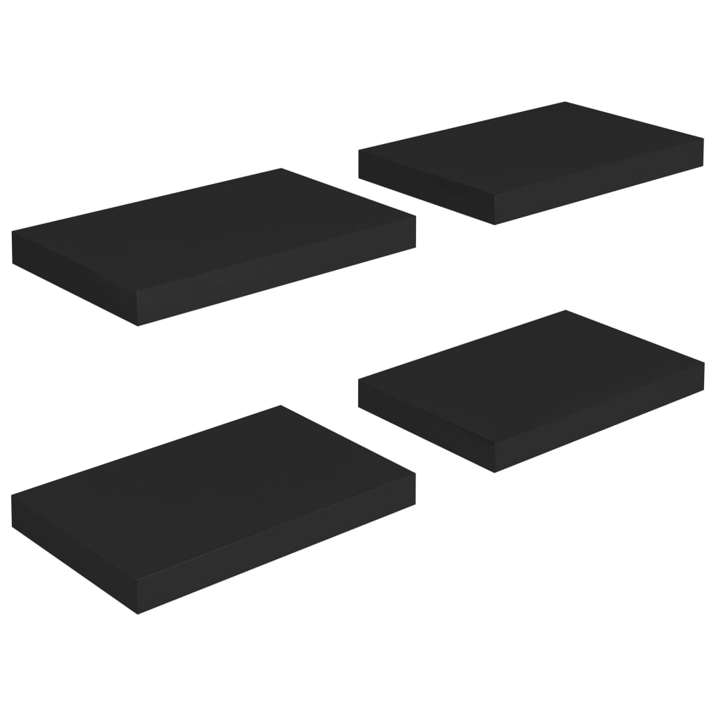 Set de 4 rafturi suspendate de perete vidaXL, MDF, 40 x 23 x 3.8 cm, Negru