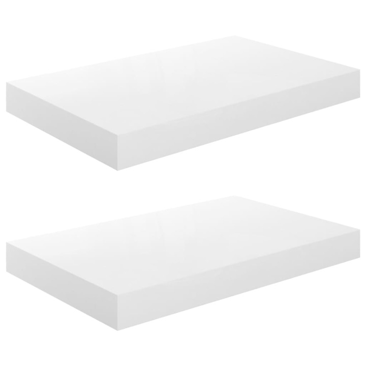 Set rafturi de perete vidaXL, 2 buc., alb extralucios, 40x23x3,8 cm, MDF 2.1 kg
