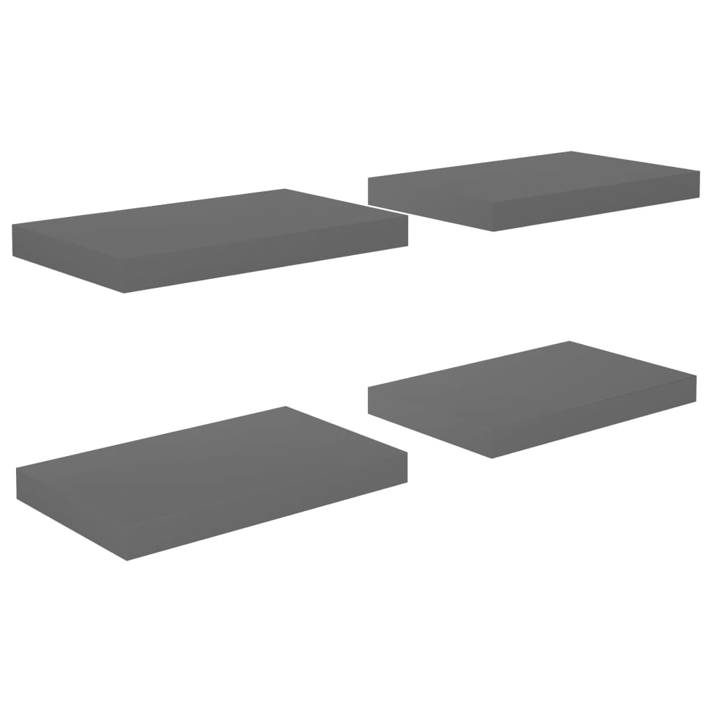 Set de 4 rafturi suspendate de perete vidaXL, MDF, 40 x 23 x 3.8 cm, Gri