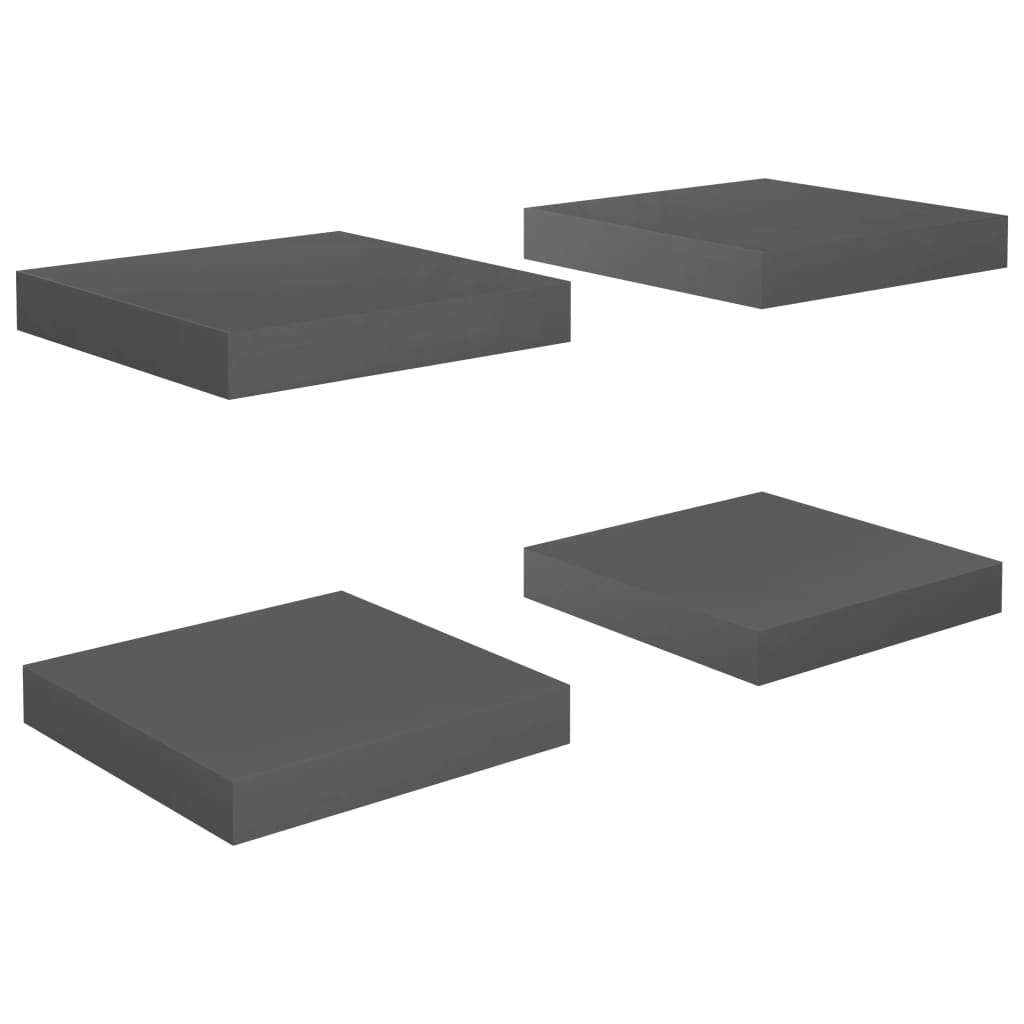 Set de 4 rafturi suspendate de perete vidaXL, MDF, 23 x 23,5 x 3.8 cm, Gri