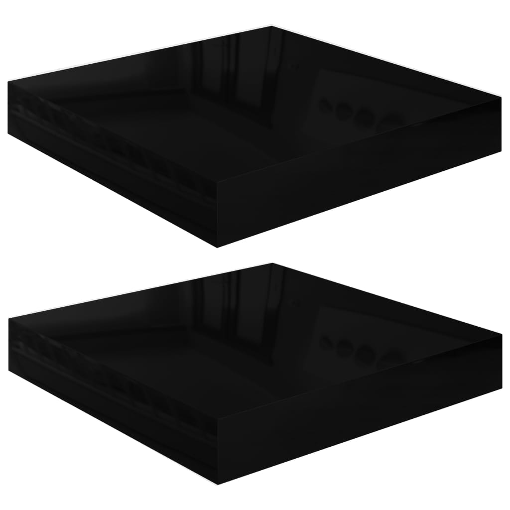Set de 2 rafturi suspendate de perete vidaXL, MDF extralucios, 23 x 23,5 x 3.8 cm, Negru
