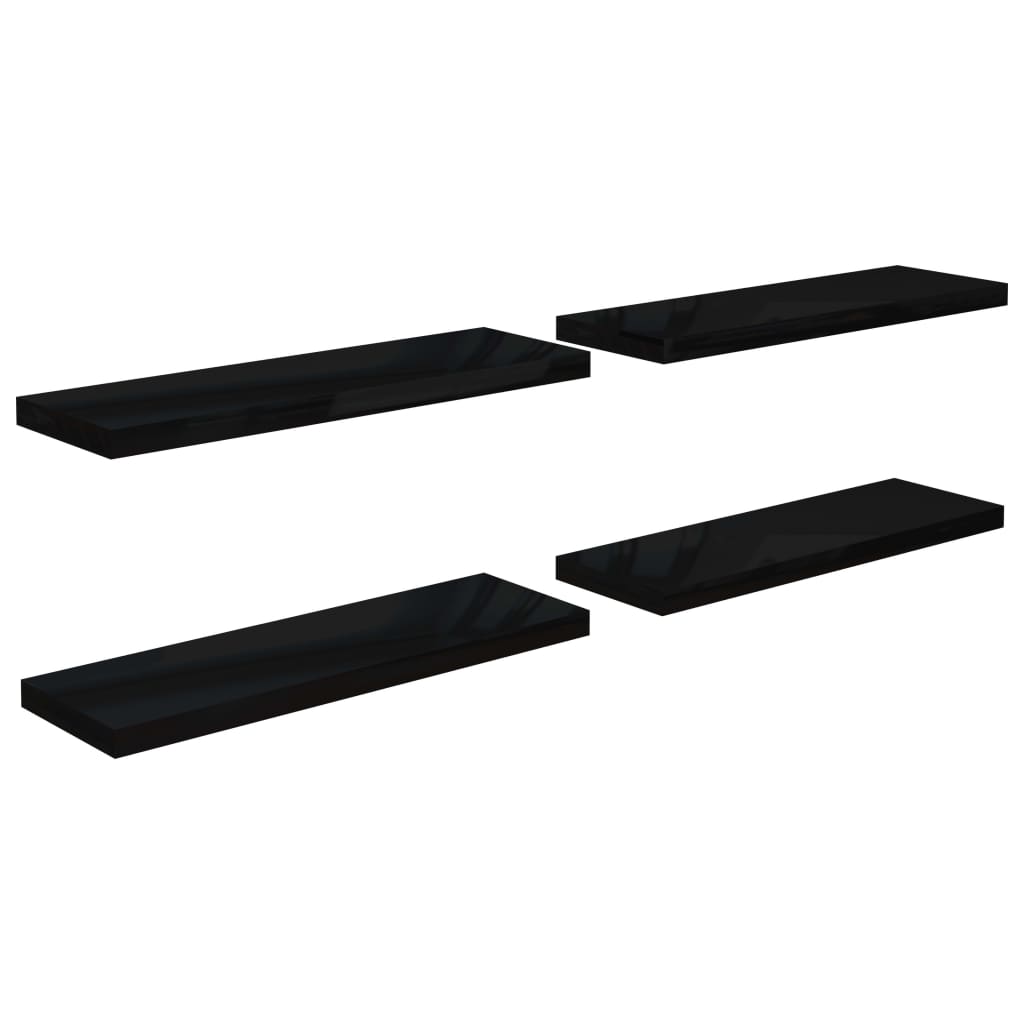 Set de 4 rafturi suspendate de perete vidaXL, MDF extralucios, 80 x 23.5 x 3.8 cm, Negru