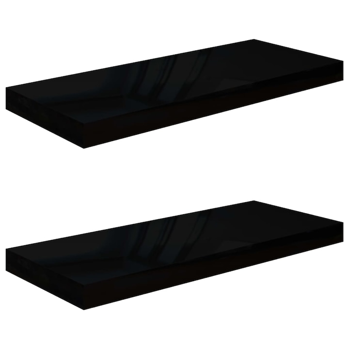 vidaXL 2 db magasfényű fekete MDF lebegő fali polc 60 x 23,5 x 3,8 cm (323770)