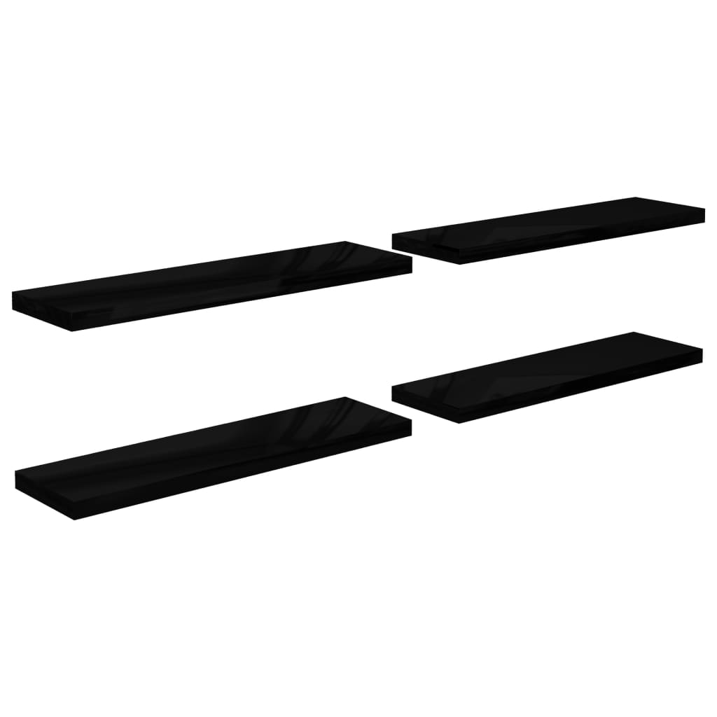 Set de 4 rafturi suspendate de perete vidaXL, MDF extralucios, 90 x 23.5 x 3.8 cm, Negru