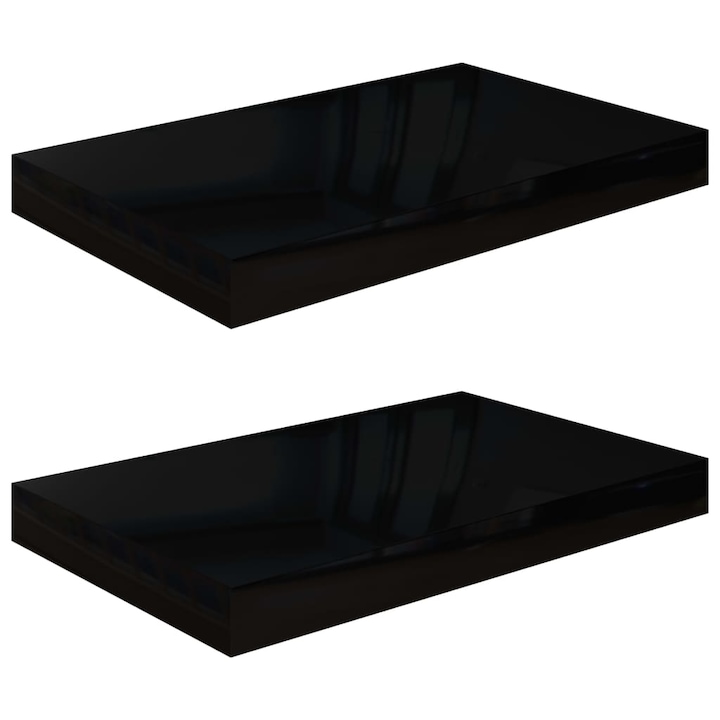 vidaXL 2 db magasfényű fekete MDF lebegő fali polc 40 x 23 x 3,8 cm (323764)