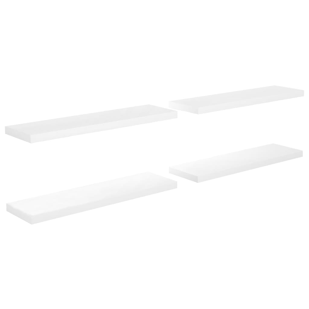 Set de 4 rafturi suspendate de perete vidaXL, MDF extralucios, 90 x 23.5 x 3.8 cm, Alb