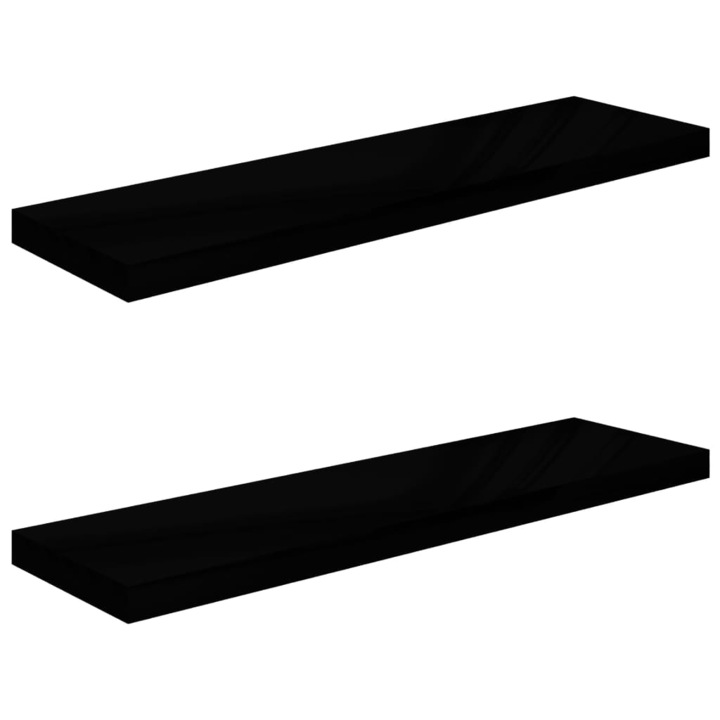 Set rafturi de perete vidaXL, 2 buc., negru extralucios 90x23,5x3,8 cm, MDF 4.1 kg