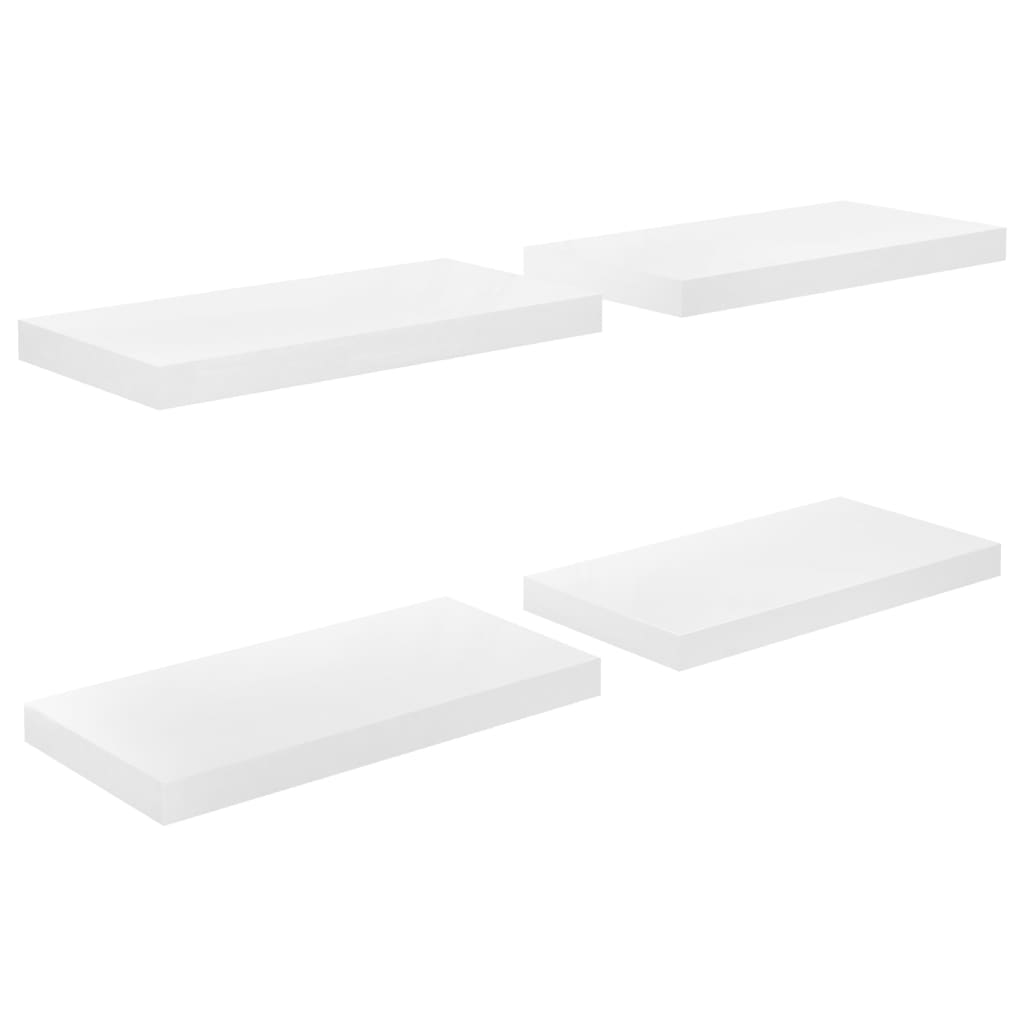 Set de 4 rafturi suspendate de perete vidaXL, MDF extralucios, 50 x 23 x 3.8 cm, Alb