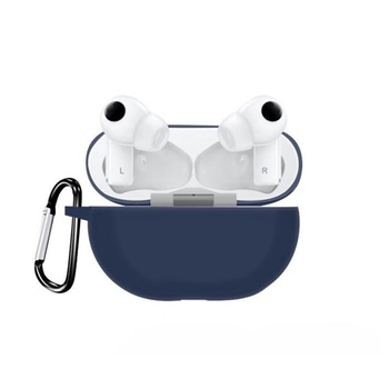 Husa pentru protectia castilor stereo wireless Huawei FreeBuds Pro, culoarea albastru denim cu carlig prindere Husa pentru protectia castilor stereo wireless Huawei FreeBuds Pro, culoarea albastru denim cu carlig prindere