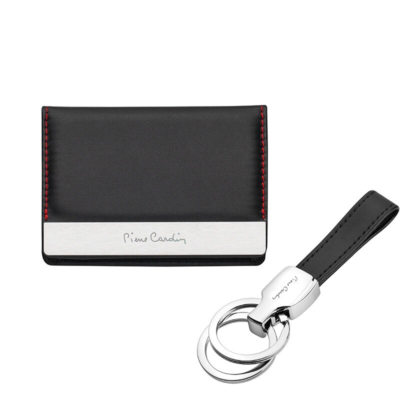 Set cadou breloc cu husa documente, Pierre Cardin, Piele ecologica, Negru