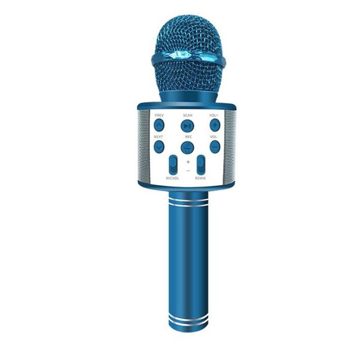 Microfon Karaoke de copii Wireless , Boxa integrata, Card SD, multifunctional, stereo, Bleu