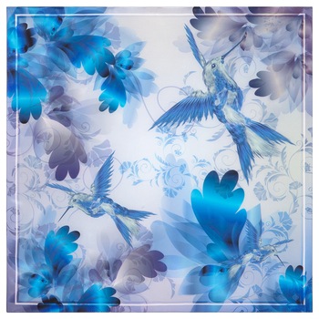 Batic din matase naturala original Pavlovo Posad Rusia, multicolor pe albastru, 65x65 cm Batic din matase naturala original Pavlovo Posad Rusia, multicolor pe albastru, 65x65 cm