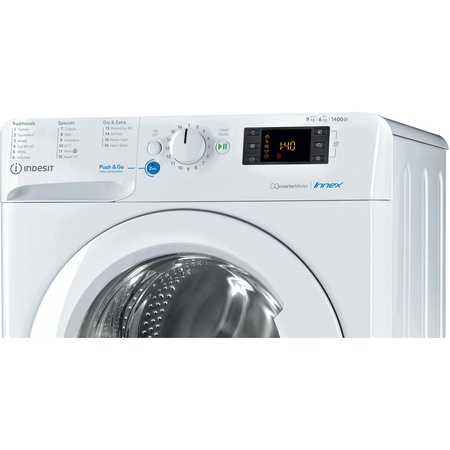 Masina de spalat cu uscator Indesit BDE 961483X WS, Spalare 9Kg, Uscare 6Kg, Clasa A, 16 programe, Push&Go, Alb