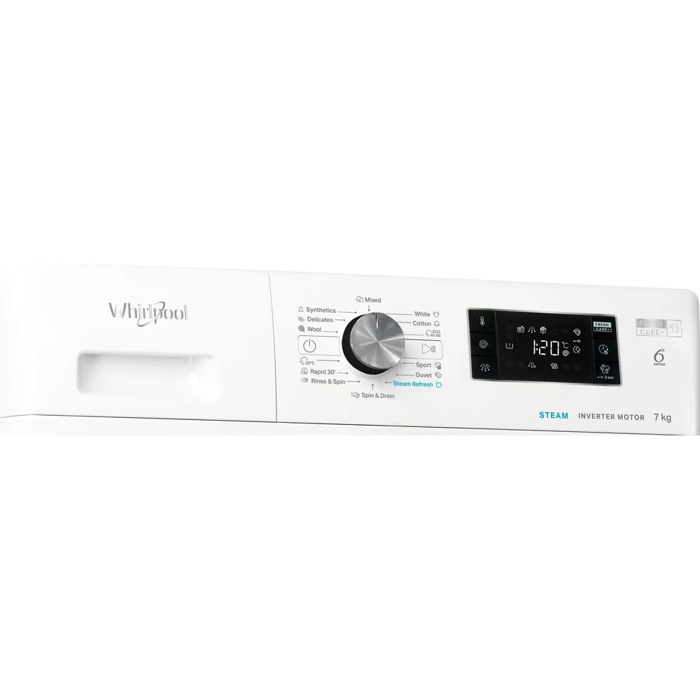 Masina de spalat rufe Whirlpool FFB 7238 BV EE, 7 Kg, Clasa D, 6th Sense, FreshCare+, Alb