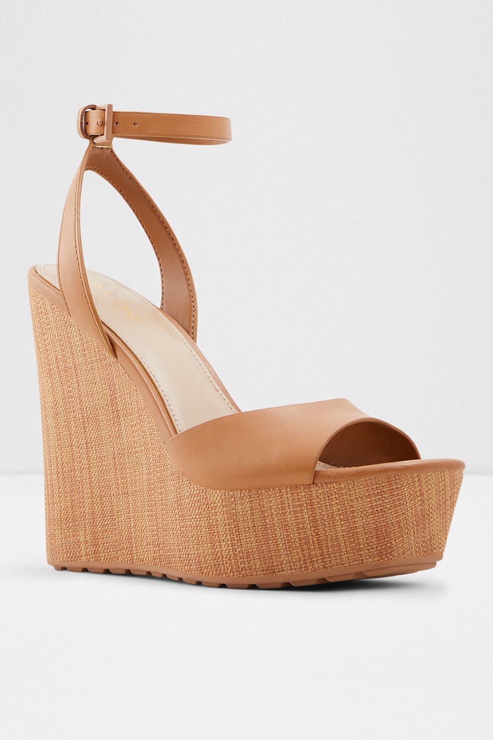 Aldo, Sandale wedge de piele Verly, Maro caramel, 9