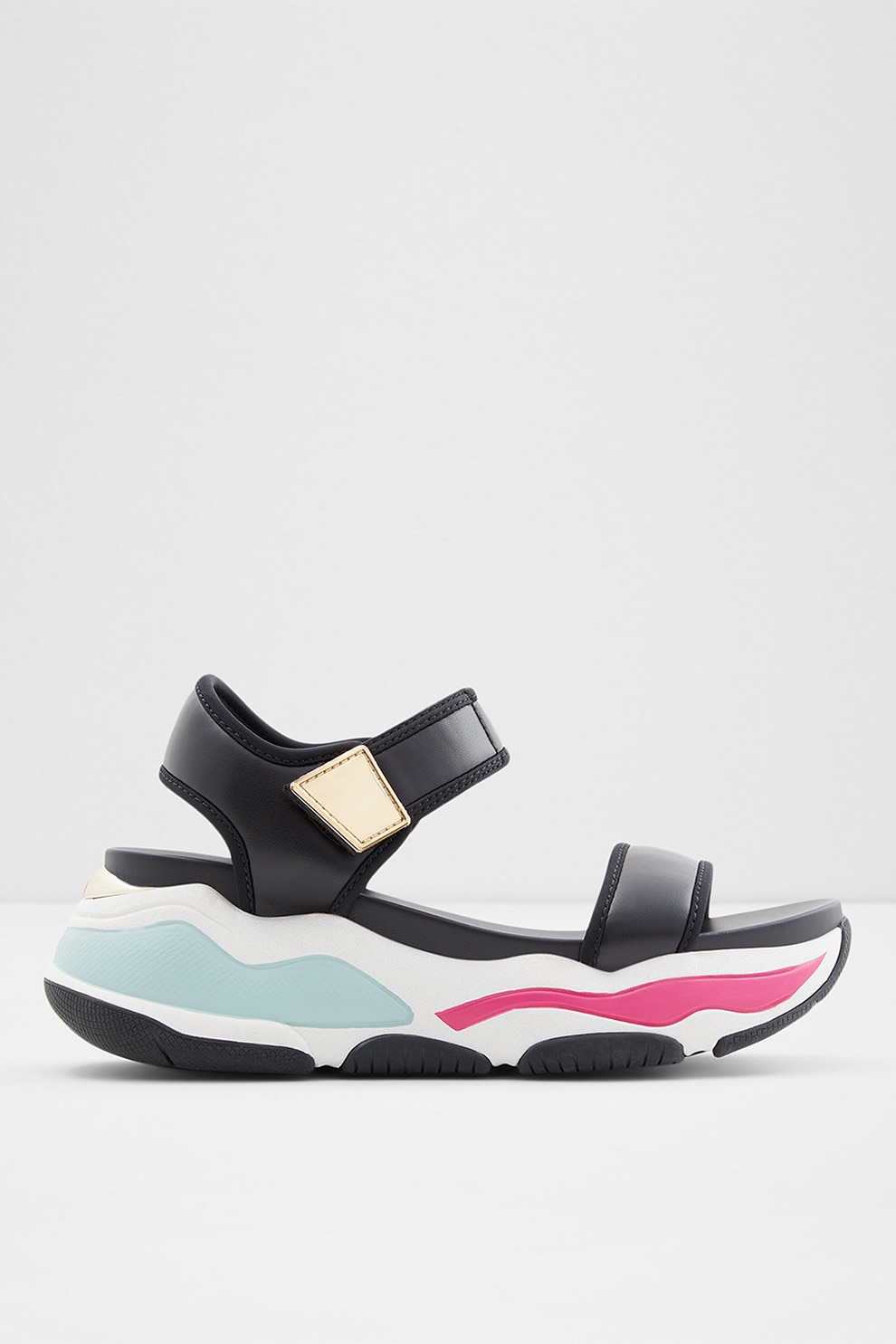 Aldo, Sandale wedge de piele ecologica cu velcro Adweaven