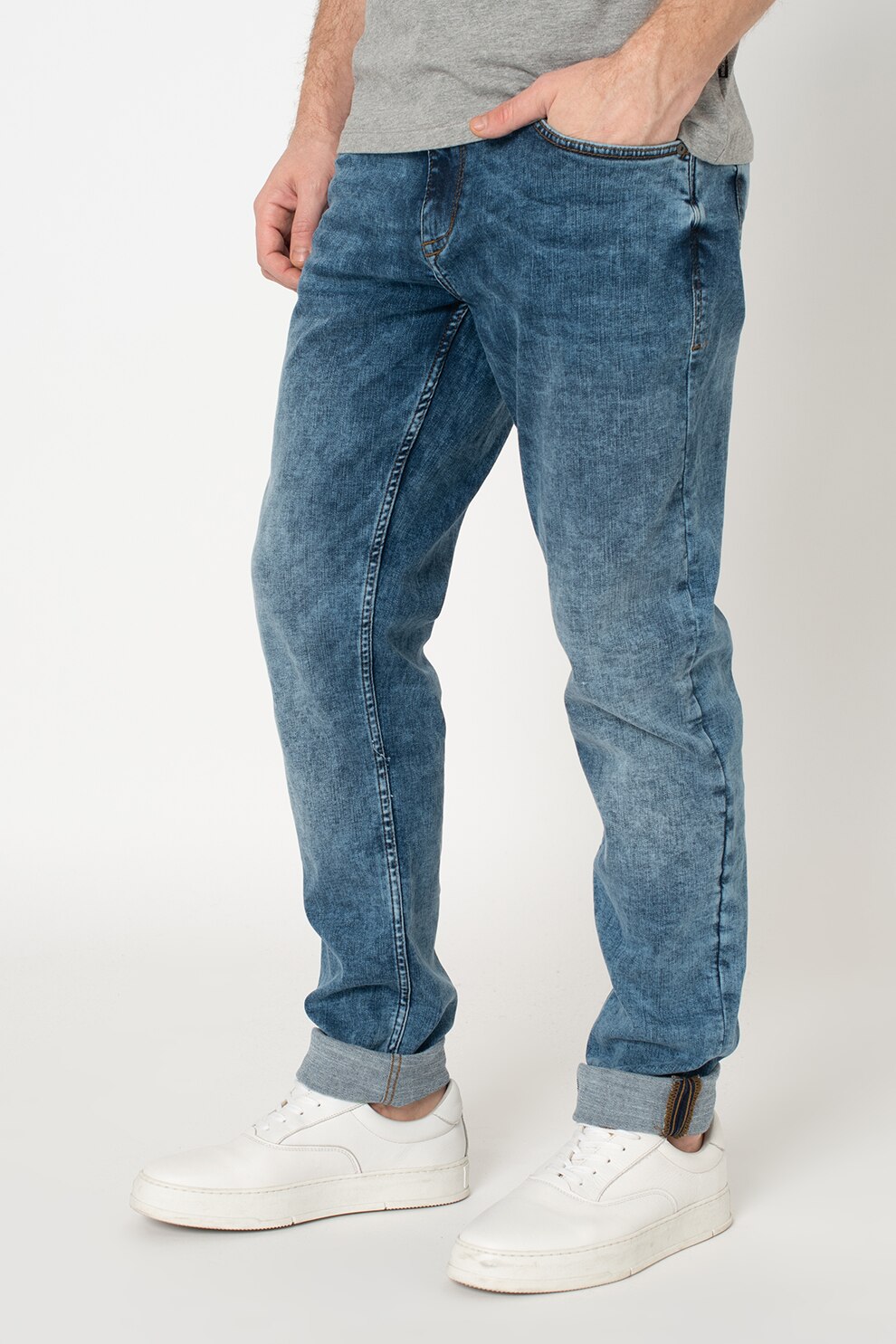 BLEND, Blugi drepti cu 5 buzunare, Albastru inchis/Alb prafuit