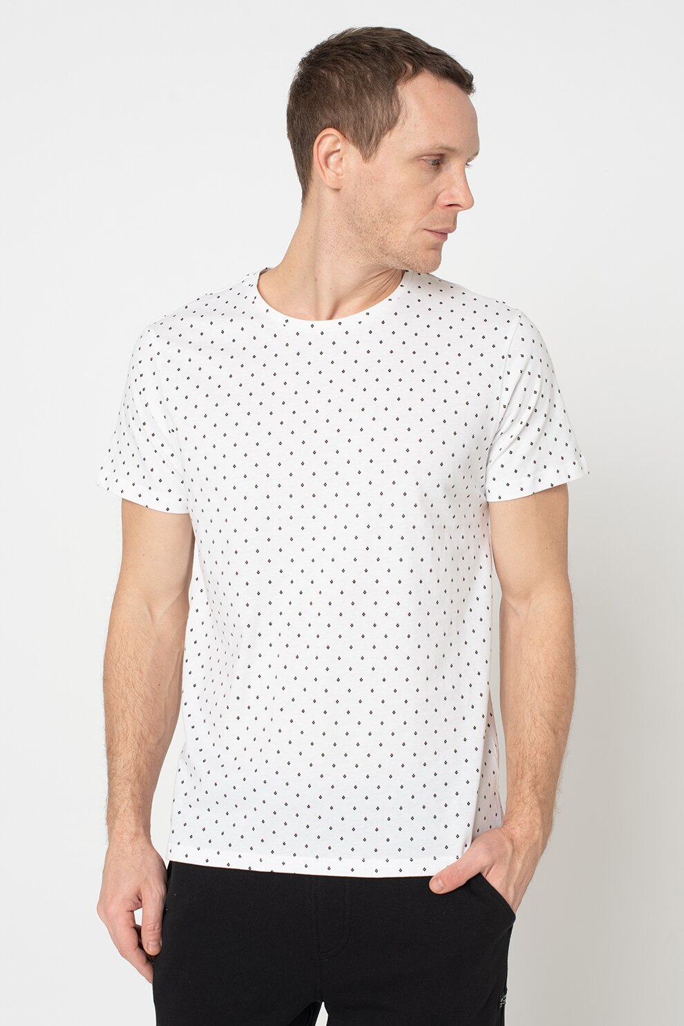 BLEND, Tricou de bumbac organic, Alb optic/Negru