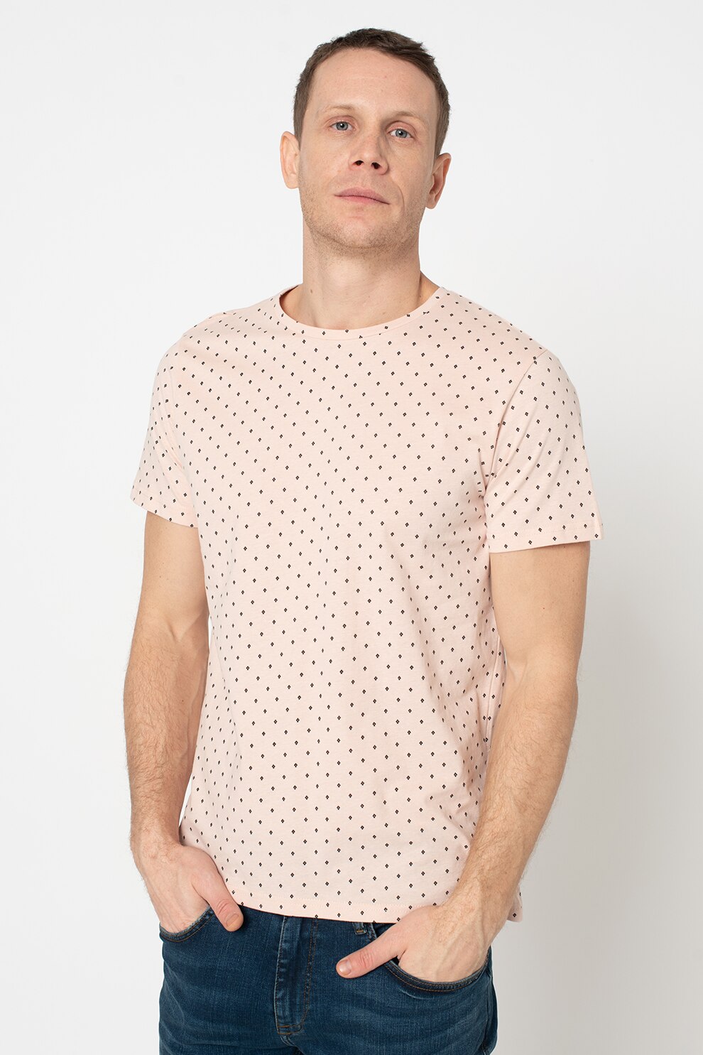 BLEND, Tricou de bumbac organic, Roz piersica/Negru