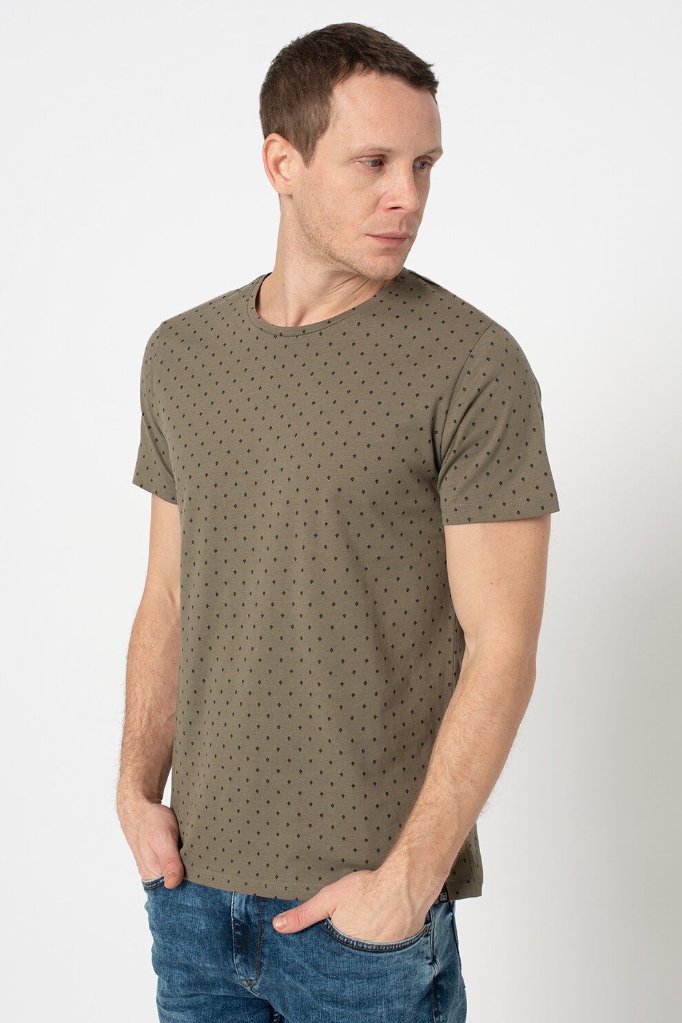 BLEND, Tricou de bumbac organic, Verde feriga/Negru