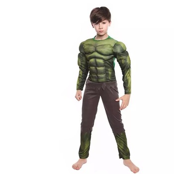 Costum carnaval Hulk cu muschi pentru copii, marime M 5-7 ani, masca inclusa Costum carnaval Hulk cu muschi pentru copii, marime M 5-7 ani, masca inclusa