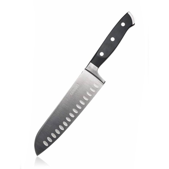 Cutit Santoku VETRO PLUS Alivio 31,5cm, din otel inoxidabil, versatil, pentru legume si carne fara os