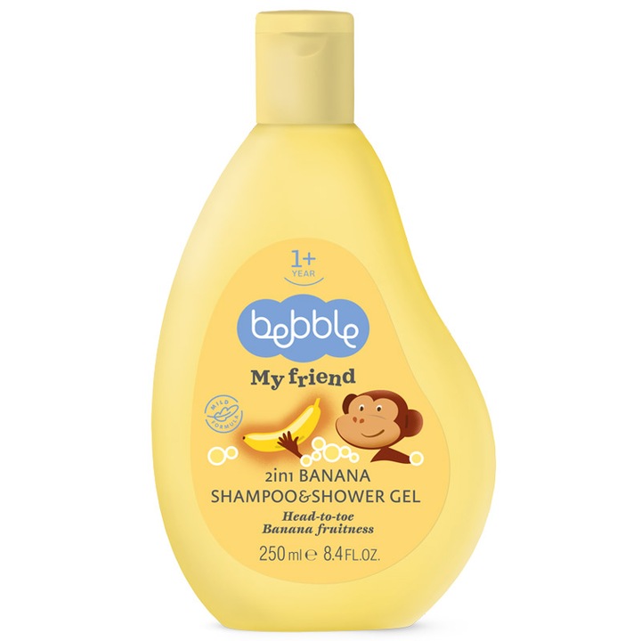 Sampon si gel de dus 2 in 1, banane, 12 luni +, 250ml, Bebble