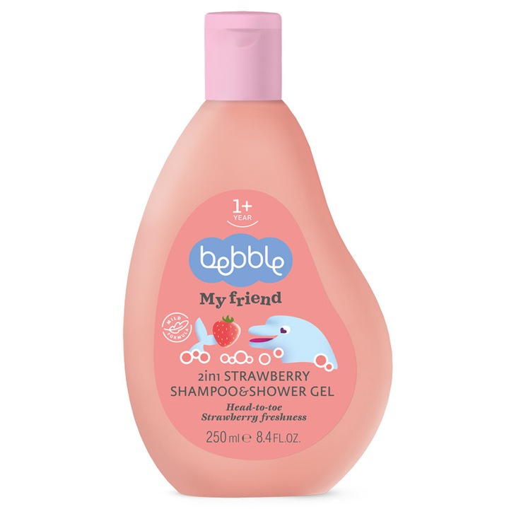Sampon si gel de dus 2in 1, capsuni, 12 luni+, 250ml, Bebble