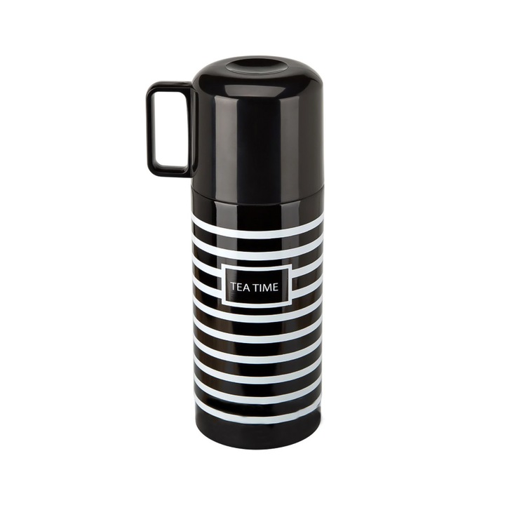 Thermos MyCupOf Tea, a fedele lehet csésze, minőségi anyagok, elegáns kivitel, 350 ml, 20 cm magas, hordozható, praktikus, fekete/fehér, doty
