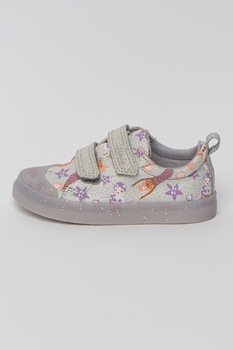 Clarks, Tenisi cu imprimeu si velcro Foxing, argintiu, gri, oranj, 22 EU Clarks, Tenisi cu imprimeu si velcro Foxing, argintiu, gri, oranj, 22 EU