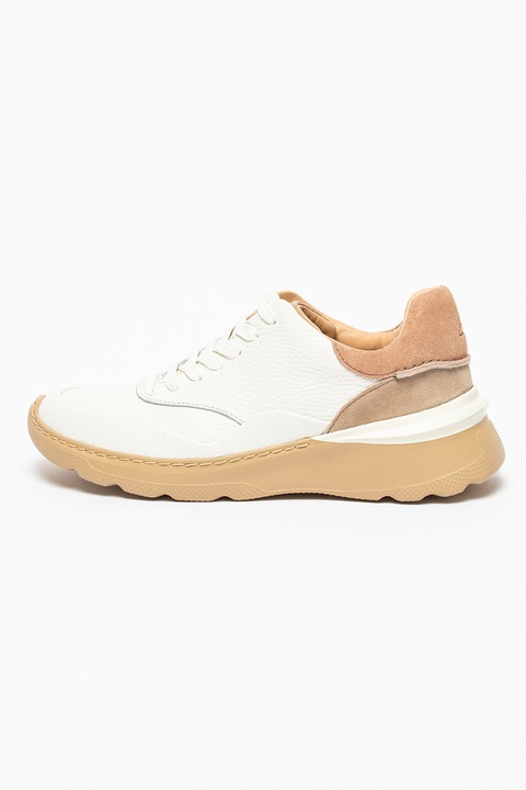 Clarks, Sprintlite bőrsneaker nyersbőr szegélyekkel, Fehér
