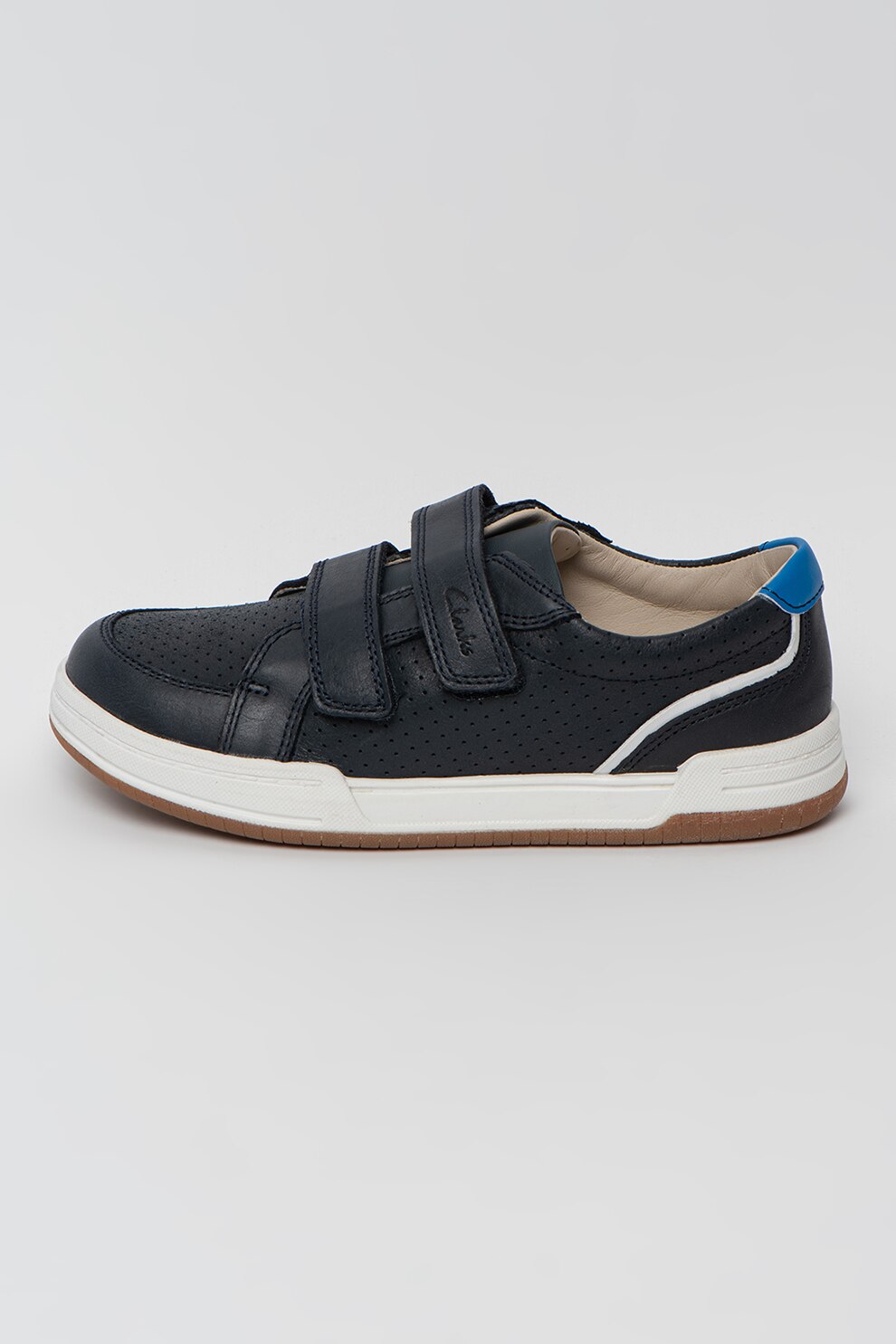 Clarks, Pantofi sport cu velcro si insertii de piele Fawn Solo, Bleumarin inchis, 33 EU